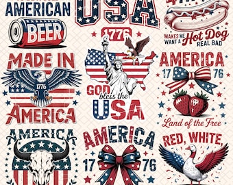 Patriotic USA PNG Clipart Bundle, 4th of July, Retro Designs (Digital Download)