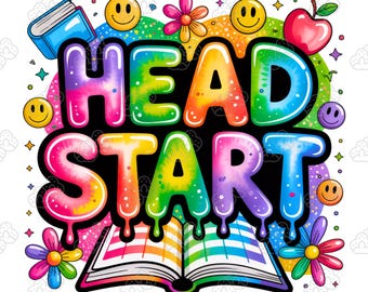Retro Neon Head Start PNG, Back to School Shirt Design (Digital Download)