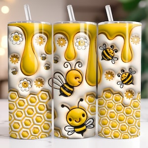 Vaso inflable con forma de abeja en 3D, diseño de sublimación de vaso delgado de 20 oz, descarga digital PNG, vaso con gotas de miel PNG, regalo del día de la madre