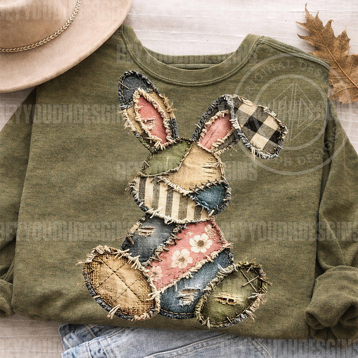 What Bunny Rabbit Camaflouges Patchwork Easter Bunny PNG, Frayed Stitch Camouflage Rabbit, Rustic ...