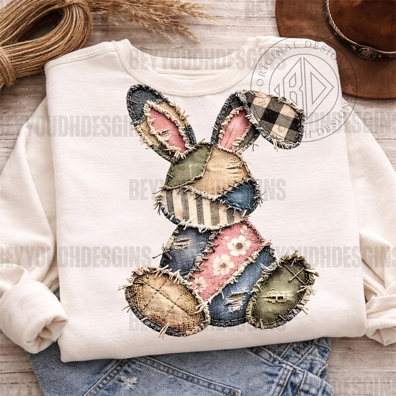 What Bunny Rabbit Camaflouges Patchwork Easter Bunny PNG, Frayed Stitch Camouflage Rabbit, Rustic ...