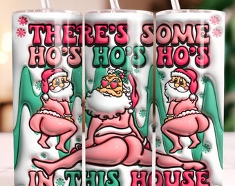 3D Inflated There Is Some Ho&#39;s Ho&#39;s Ho&#39;s In This House Christmas Tumbler wrap, 20oz Skinny Tumbler Wrap Sublimation Digital Download Xmas