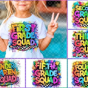 Back to School PNG, First Grade Squad School Bundle, Kindergarten, School Grade Level, Happy First Day Of School, School Png, Retro School