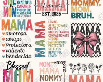 Paquete PNG retro del Día de la Madre, diseños florales para mamá (descarga digital)