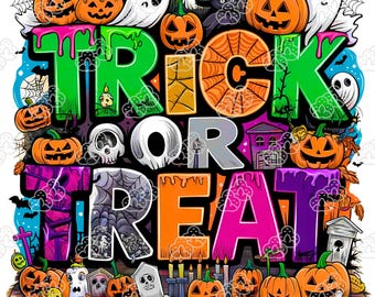 Retro Trick or Treat PNG, Doodle Halloween, Spooky Season (Digital Download)