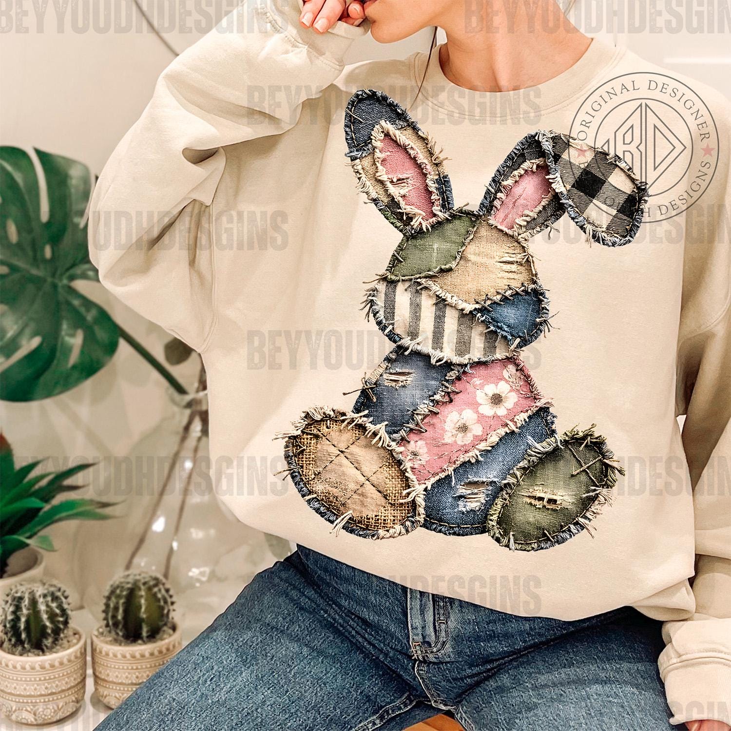 What Bunny Rabbit Camaflouges Patchwork Easter Bunny PNG, Frayed Stitch Camouflage Rabbit, Rustic ...
