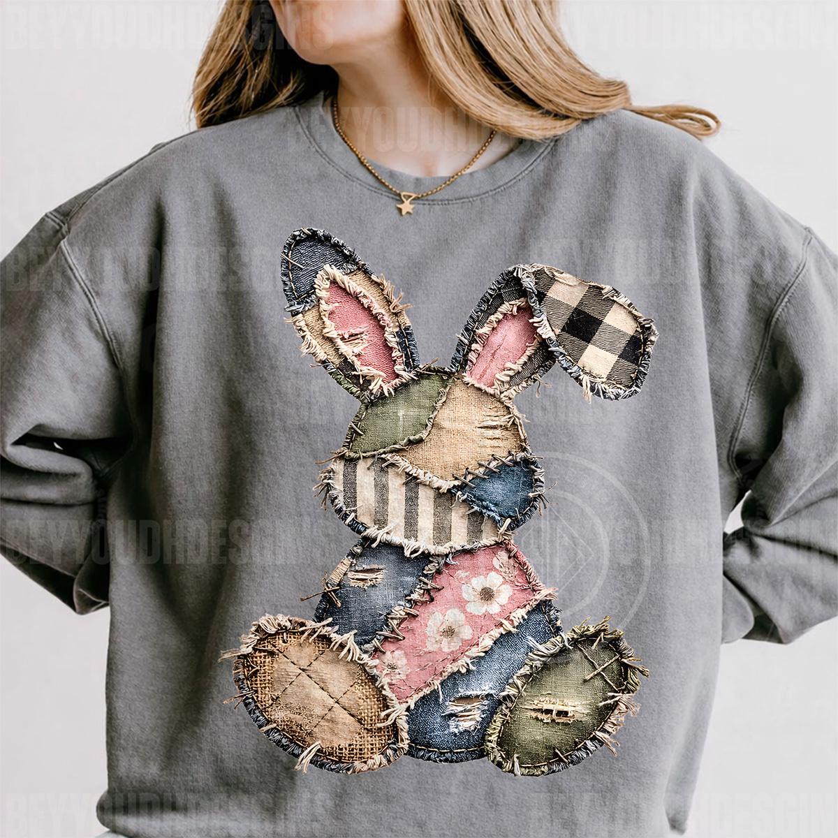 What Bunny Rabbit Camaflouges Patchwork Easter Bunny PNG, Frayed Stitch Camouflage Rabbit, Rustic ...