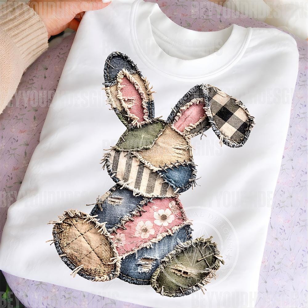 Patchwork Easter Bunny PNG, Frayed Stitch Camouflage Rabbit, Rustic ...