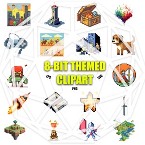 50 8Bit SVG, 8Bit Wall Art, 8Bit PNG, 8Bit Clipart, 8Bit EPS, Transparent, Clipart Bundle