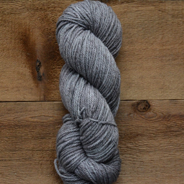 Storm - 3-ply 100% non-super wash DK merino yarn. Hand-dyed semi-solid, silver grey. Buttery soft. 17.8 micron, 99.9 percent comfort factor.