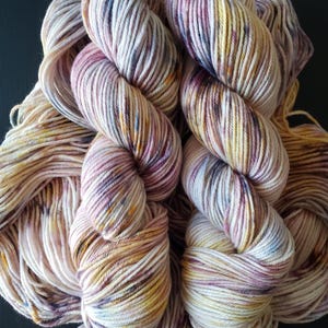Watercolor Wildflowers - 4-ply 100% non-super wash DK weight fine merino yarn. 100g, 231 yards, pink, yellow,  blue,  mauve. 20.5 micron.