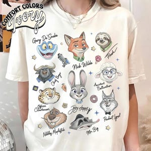 Retro Comfort Colors® Zootopia Signature Sketch Shirt, Judy Hopps Nick Wilde Zootropolis Tee, WDW Disneyland Family Matching Trip Shirt image 1