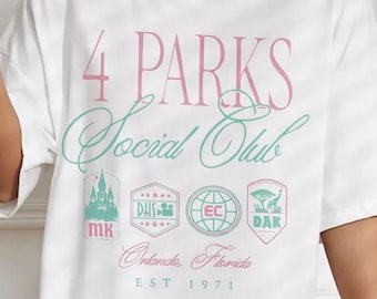 Retro 4 Park Social Club Orlando Florida Tee, Disney Social Club Shirt, Magic Kingdom Shirt, Disneyand Trip Tee, Vacation Shirt, Disney Gift