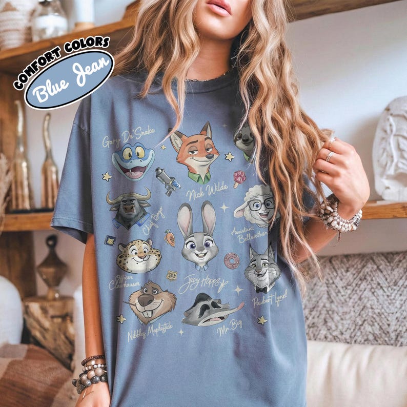 Retro Comfort Colors® Zootopia Signature Sketch Shirt, Judy Hopps Nick Wilde Zootropolis Tee, WDW Disneyland Family Matching Trip Shirt image 9