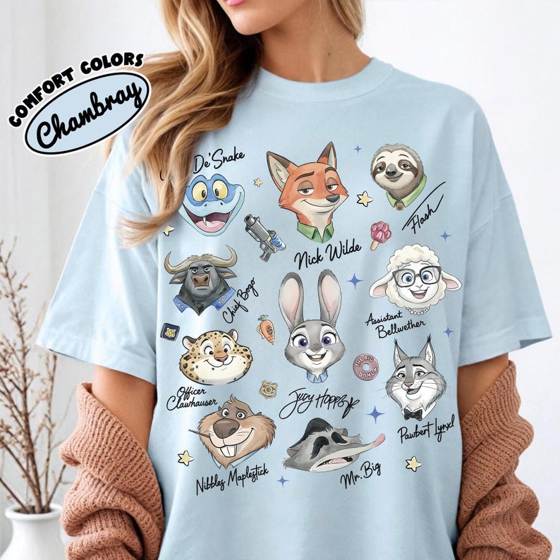 Retro Comfort Colors® Zootopia Signature Sketch Shirt, Judy Hopps Nick Wilde Zootropolis Tee, WDW Disneyland Family Matching Trip Shirt image 3