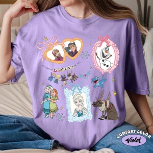 Coquette Rosetter Akvarell Frost T-shirt, Retro Elsa & Anna Prinsessa T-shirt, Olaf Sven, Vintage Magic Kingdom Disneyland Familjeresa T-shirts bild 9