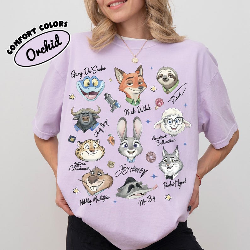 Retro Comfort Colors® Zootopia Signature Sketch Shirt, Judy Hopps Nick Wilde Zootropolis Tee, WDW Disneyland Family Matching Trip Shirt image 6