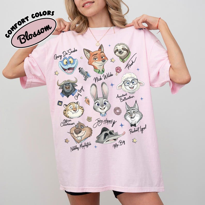 Retro Comfort Colors® Zootopia Signature Sketch Shirt, Judy Hopps Nick Wilde Zootropolis Tee, WDW Disneyland Family Matching Trip Shirt image 2