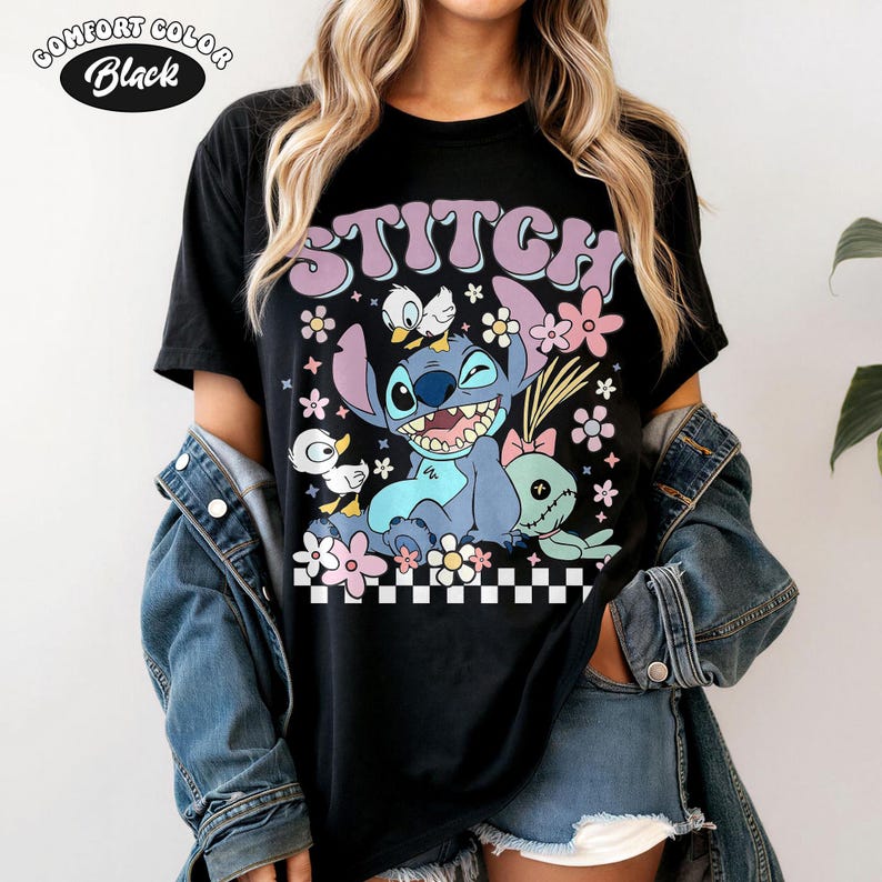 Retro Stitch Aloha Shirt, Comfort Colors Lilo and Stitch Tee, Ohana Tropical Surf Disney Gift, Vintage Disneyland Vacation Family Trip image 10