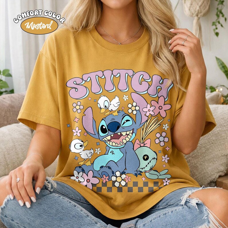 Retro Stitch Aloha Shirt, Comfort Colors Lilo and Stitch Tee, Ohana Tropical Surf Disney Gift, Vintage Disneyland Vacation Family Trip image 8