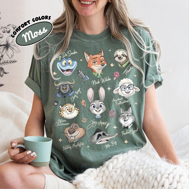 Retro Comfort Colors® Zootopia Signature Sketch Shirt, Judy Hopps Nick Wilde Zootropolis Tee, WDW Disneyland Family Matching Trip Shirt image 5