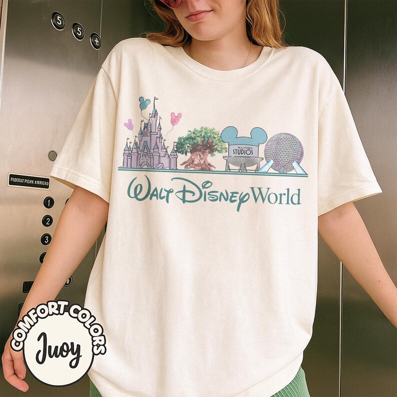 Retro Walt Disney World Parks Shirt, Disneyworld Tee, Castle Epcot Studios Animal Kingdom Comfort Colors T-Shirt, Disney Trip Matching Shirt image 2