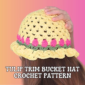 Tulip festival crochet hat pattern | Granny stitch crochet tulip ruffle bucket hat | Washington tulip festival hat digital crochet pattern