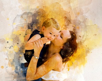 Fast gift my mum,personalised gift for my mum,custom potrait from photo,Family photo print,gift from daughter Personalized Watercolor art