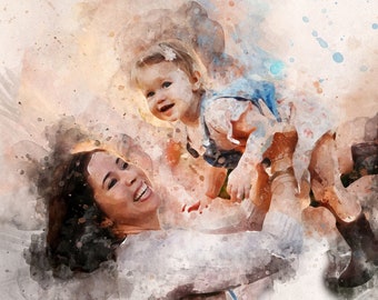 Unique watercolour portrait gift for Mother's Day, Family portrait, mother's day gift for grandma, fast gift for mom, best gift for mom