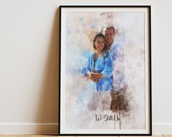 Fast gift for couple boyfriend custom portrait from photo art wedding photo print Personalised Watercolour Portrait from photo gift for wife