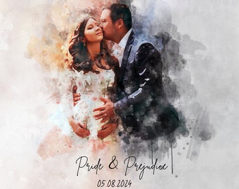 Fast gift for boyfriend personalised gift for husband custom portrait from photo wedding portrait gift for husband wife Watercolour Portrait