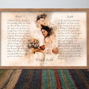 Portrait de couple et cadeau de voeux sur toile pour un anniversaire de 1 an, cadeau de voeux pour mari, art personnalisé voeux de mariage, voeux pour elle et lui, impression d'art voeux