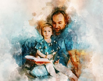 Personalised Fathers Day Print Watercolour Father Art Gift from Wife, Dad gift from daughter, First Fathers Day Gift, fast cheap unique gift