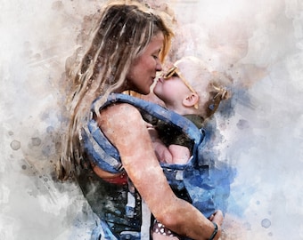 Mother day gift for daughter, mothers day gift for mom and grandma best cheap unique gift for mom, portrait from photo, watercolour portrait
