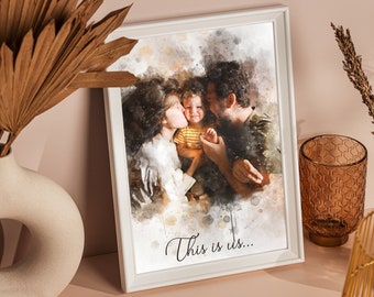 Personalised Watercolour Grandad Fathers Day Print from Photo Family Portrait Art Father Son Daughter Portrait Gift for Dad Digital Painting