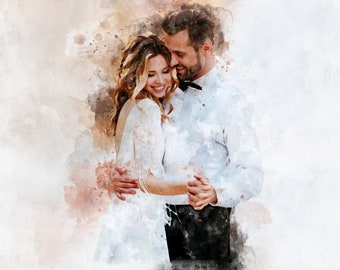 Wedding 1st Anniversary watercolor Portrait,watercolor wedding decor,wedding gift ideas watercolor dress illustration Couple Portrait Custom