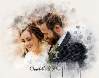Custom Couple Portrait Watercolor Personalized Gift Anniversary Gift Engagement Gift For Him Wedding Gift For Couples Valentine fast Gift