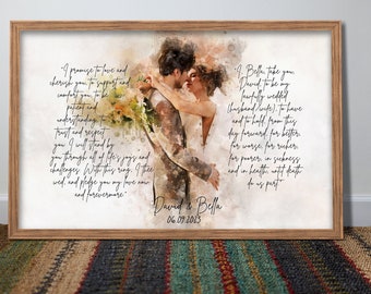 portrait and vows art custom wedding vows print wedding vow art 1 year anniversary gift for husband friend vow print wedding gift for friend