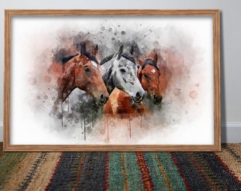Horse wall art,custom horse portrait,Horse decor,Horse lover gift,Horse watercolor,Gift for horse lover,Horse portrait,Horse canvas print