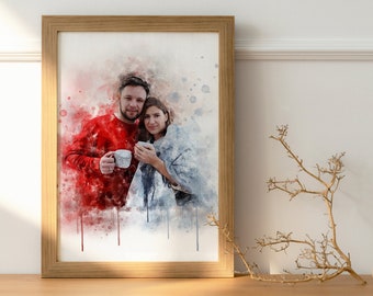 Personalised valentine's day art Gift for Wife Husband Partner, Wall Art, best valentine's day gifts watercolor portrait from photo gift