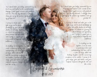 Custom couple portrait and vows canvas print, her and him vows, vow gift for husband wife Portrait and Vow art wedding vows print unique vow