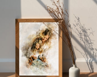 custom Mother day gift, personalised watercolour gift for mom, gift from daughter for mom, portrait from photo , gift from photo print