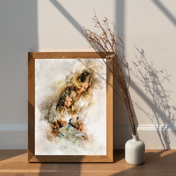 Fast gift my mum,personalised gift for my mum,custom potrait from photo,Family photo print,Mothers Day Gift Personalized Watercolor Portrait