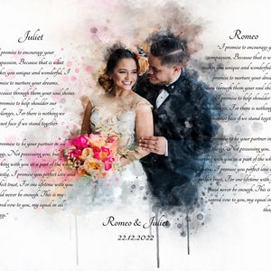 Cadeau de vœux rapide de mon mari, portrait personnalisé d'art de vœux de mariage à partir d'une photo et de vœux, impression de vœux, portrait à l'aquarelle et vœux, art de vœux