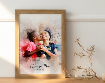 custom mothers Day Print gift Watercolour mother Art Gift from son, mom gift from daughter, First mothers Day Gift ,Wall Art, Birthday Gift