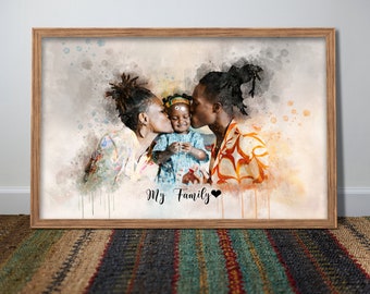 Family Portrait from Photo, Fathers Day Gift From Wife, gift for mum and Dad Birthday Gift from daughter, canvas print, cheap and super gift