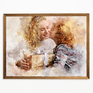 Fast gift my mum,personalised gift for my mum,custom potrait from photo,Family photo print,Mothers Day Gift Personalized Watercolor Portrait image 2