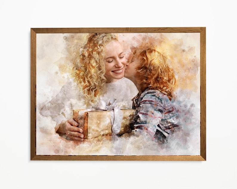 Fast gift my mum,personalised gift for my mum,custom potrait from photo,Family photo print,Mothers Day Gift Personalized Watercolor Portrait image 2
