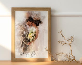 Personalized Watercolor Couple Portrait – Anniversary Gift, Custom Anniversary Watercolor Portrait for Husband / Wife, uniq fast Couple Art