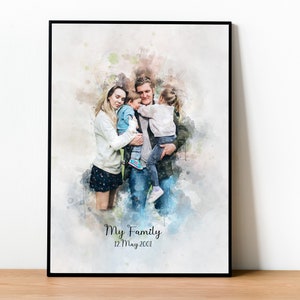 Fast gift my mum,personalised gift for my mum,custom potrait from photo,Family photo print,Mothers Day Gift Personalized Watercolor Portrait image 7